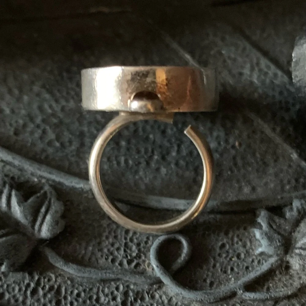 Vintage Ammonite Amber Echo of the Dreamer Sterling Silver Ring